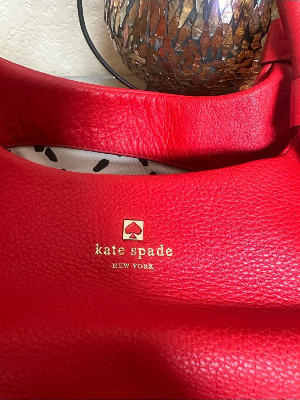 kate spade Red real Pebbled Leather Double-Handle Shoulder Bag